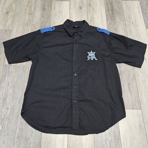 Red Ape Embroidered Pocket Graphic Button Up Shirt Black Blue Men's XL Casual